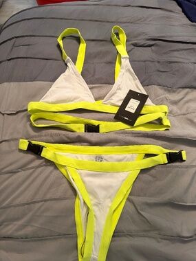 Neon Yellow and White Bathing suit